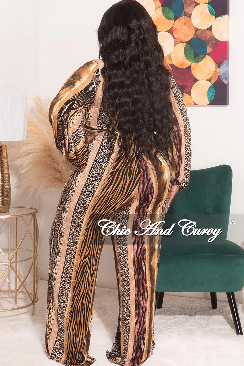 Final Sale Plus Size Faux Wrap Jumpsuit with Waist Tie in Mix Animal Print