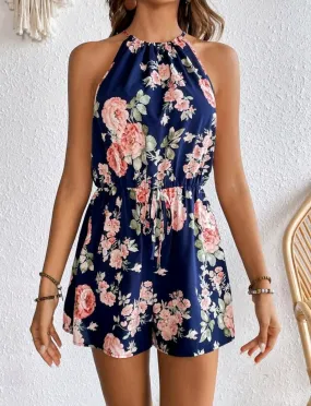 Floral Print Halter Neck Romper