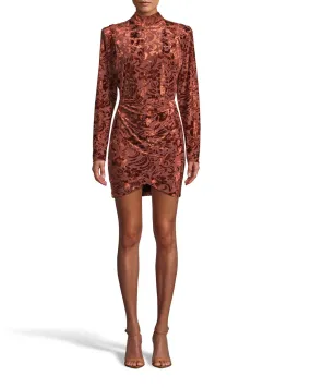 Floral Velvet Burnout Mock Neck Mini Dress In Burnt Sienna