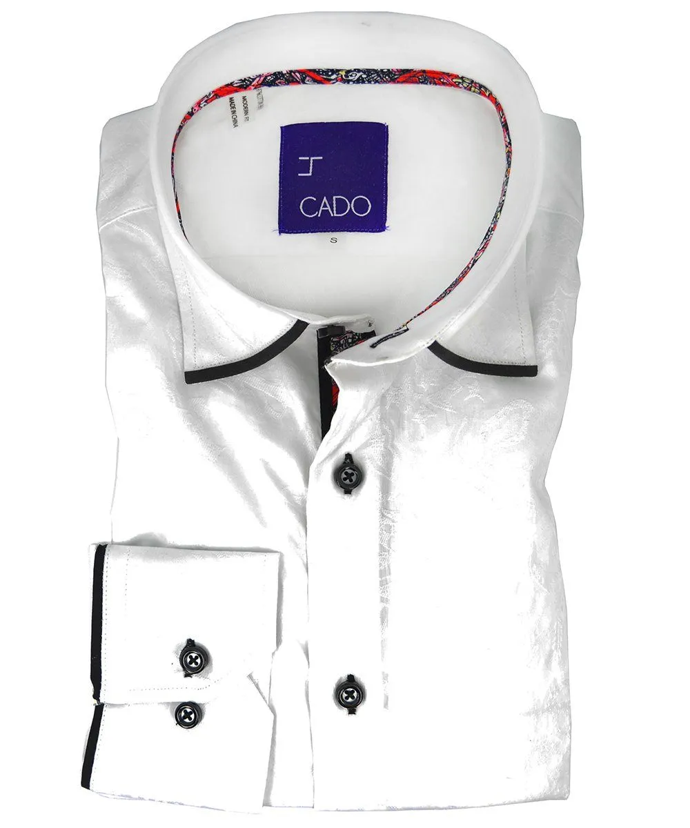 Formal White on White Patterned Dress Shirt