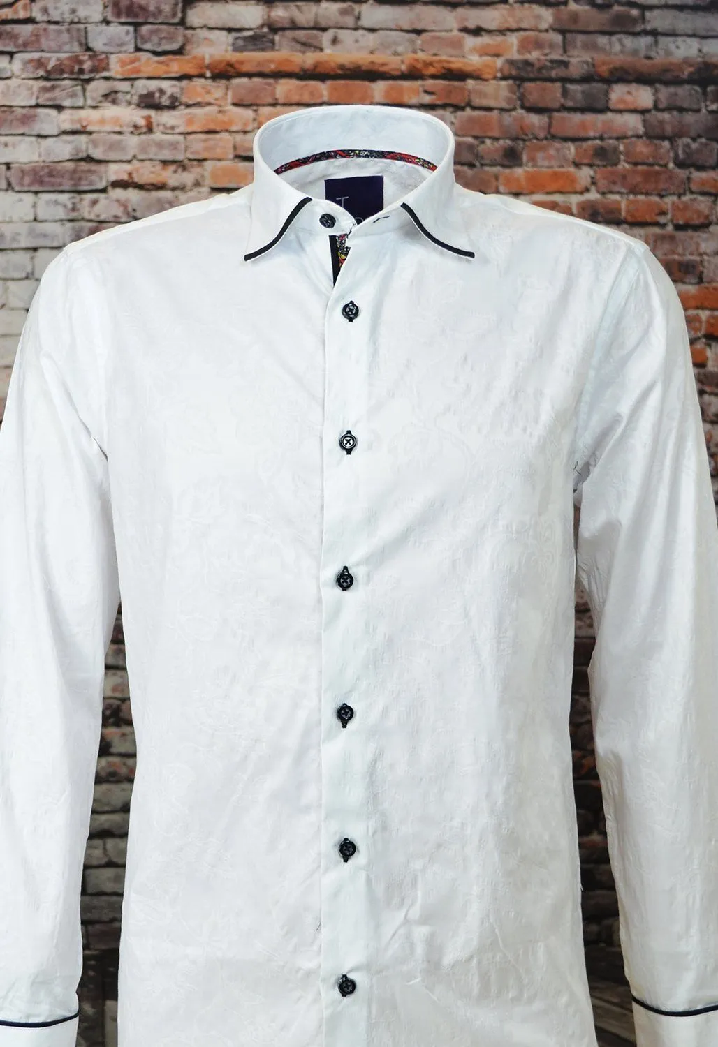 Formal White on White Patterned Dress Shirt