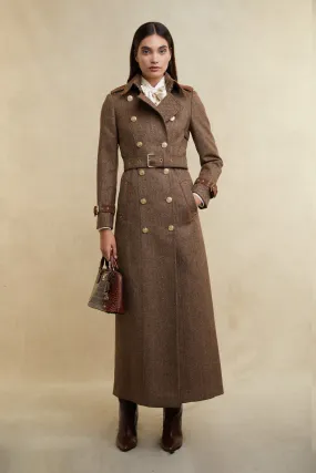 Full Length Marlborough Trench Coat (Large Scale Brown Herringbone)