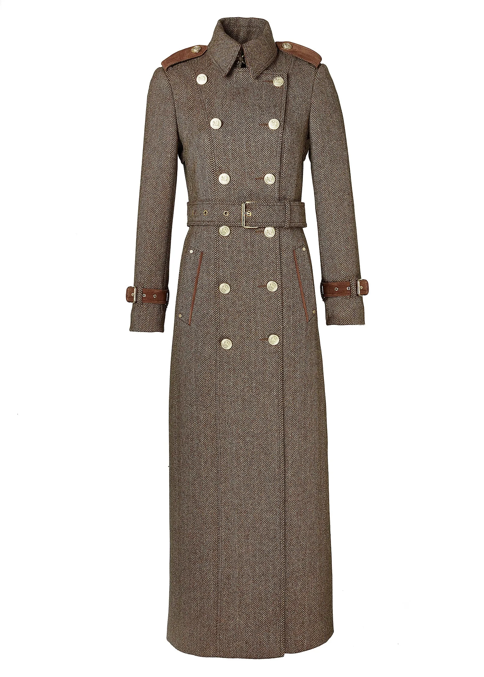 Full Length Marlborough Trench Coat (Large Scale Brown Herringbone)