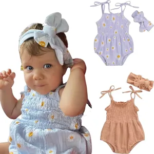 Girls Muslin Daisy Romper and Headband Set