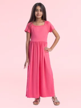 Girls Short Sleeve Pleated Maxi Dress