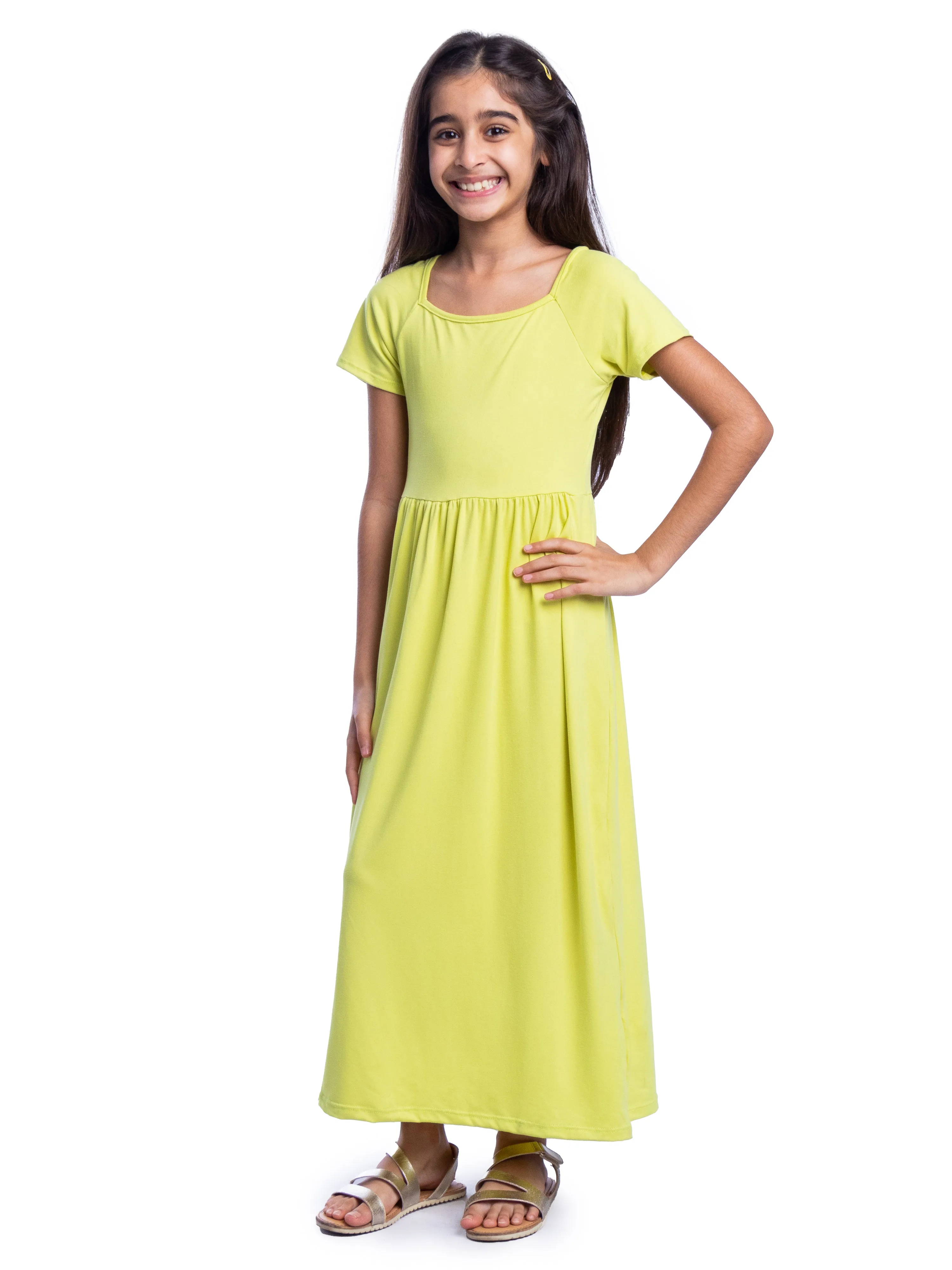 Girls Short Sleeve Pleated Maxi Dress