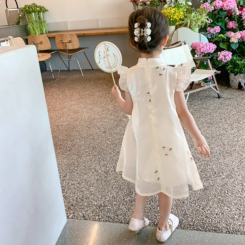 Girls' Summer Dress Dress 2024 New Western Style Kids' Skirt Summer Short Sleeve Cheongsam Dress Baby Girl Princess Dress