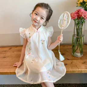 Girls' Summer Dress Dress 2024 New Western Style Kids' Skirt Summer Short Sleeve Cheongsam Dress Baby Girl Princess Dress