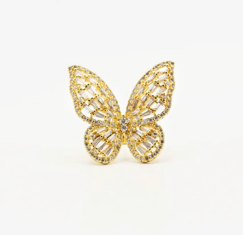 Gold Big Butterfly Crystal Ring