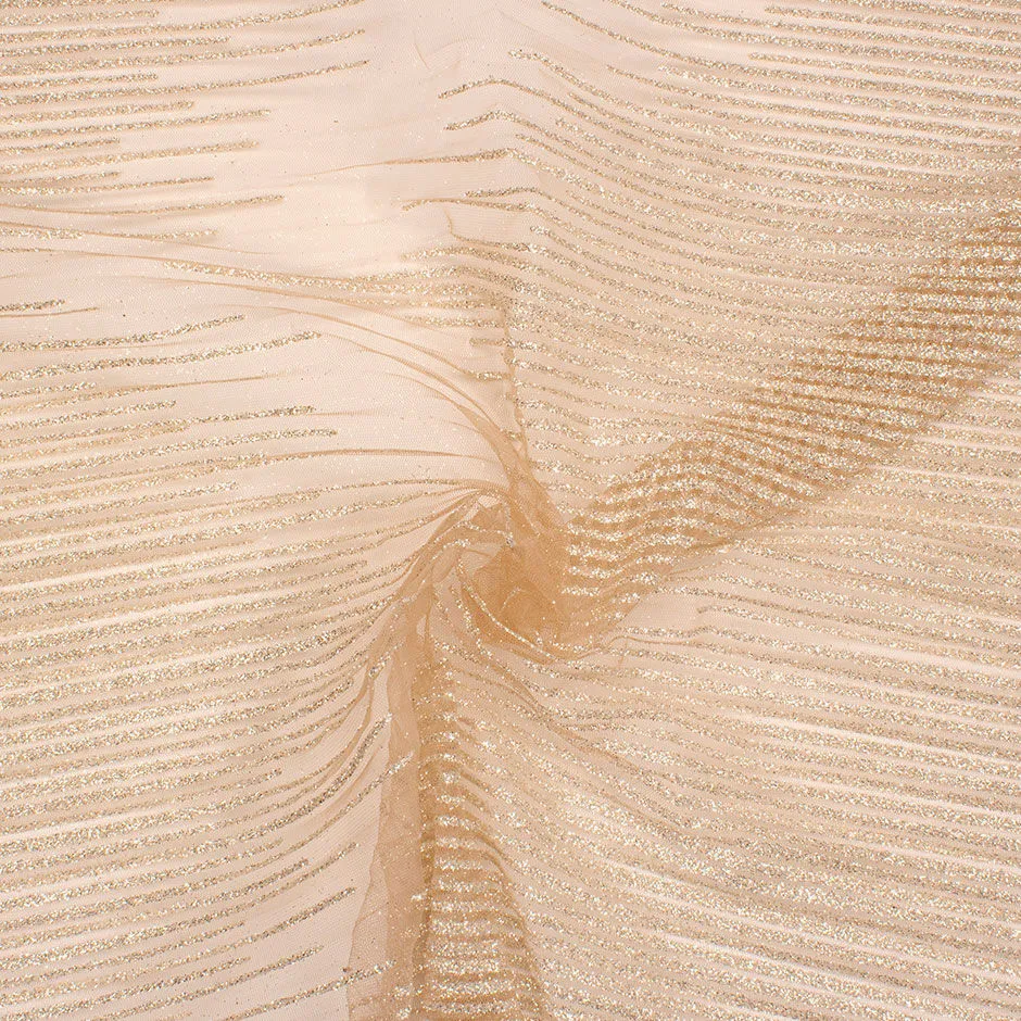 Gold Glittered Beige Illusion Plissé Tulle