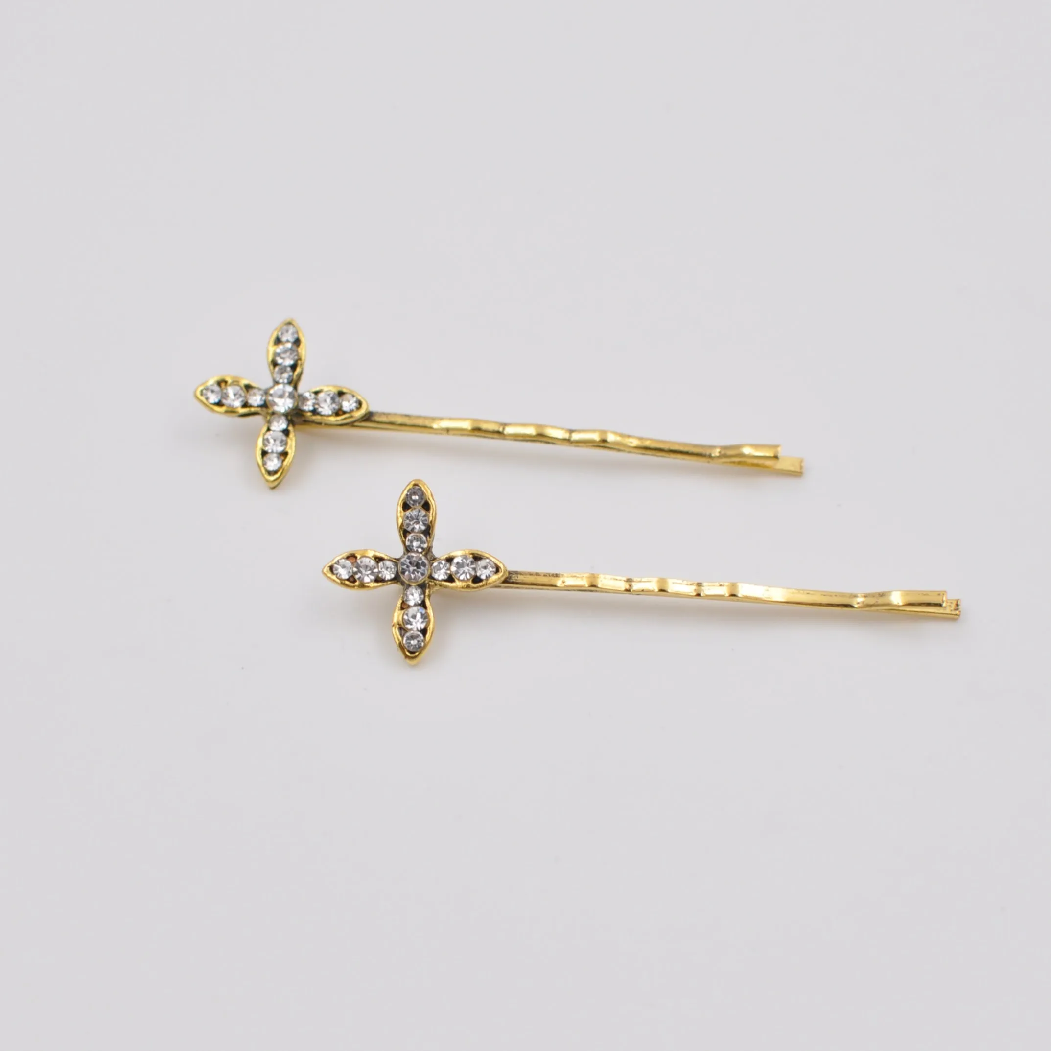 Gold Hair Slides with Diamante Set of 2