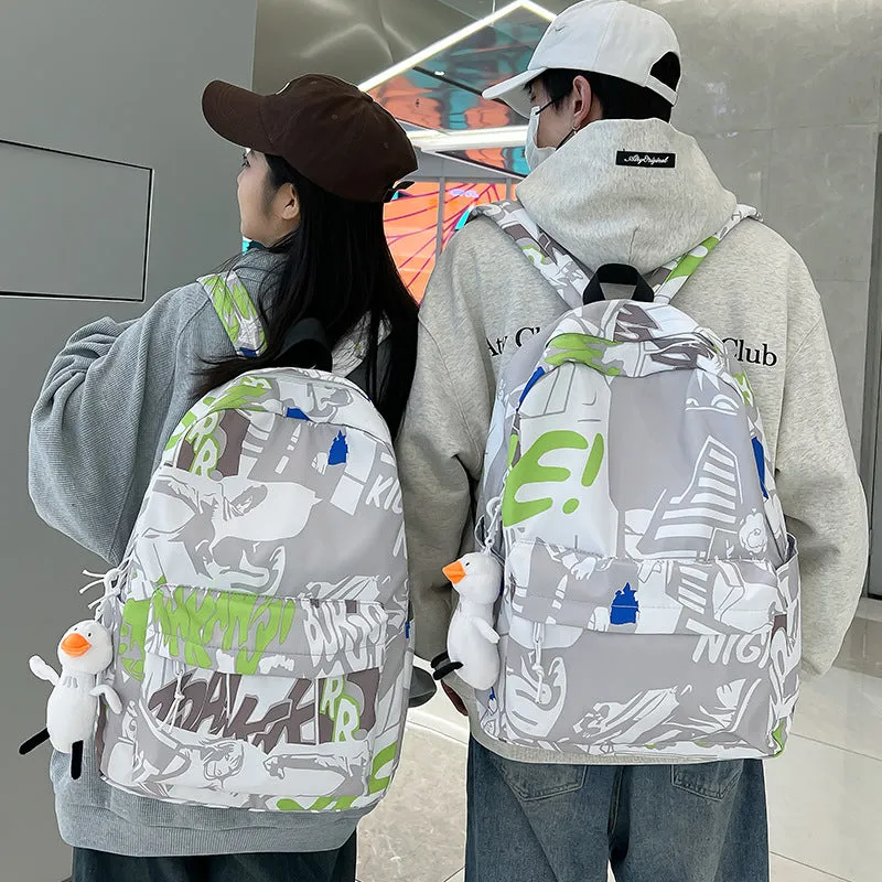 Graffiti Printing Backpack for Women  New Summer Korean Style Trendy Casual Backpack for Men High School and College Student Schoolbag for Women