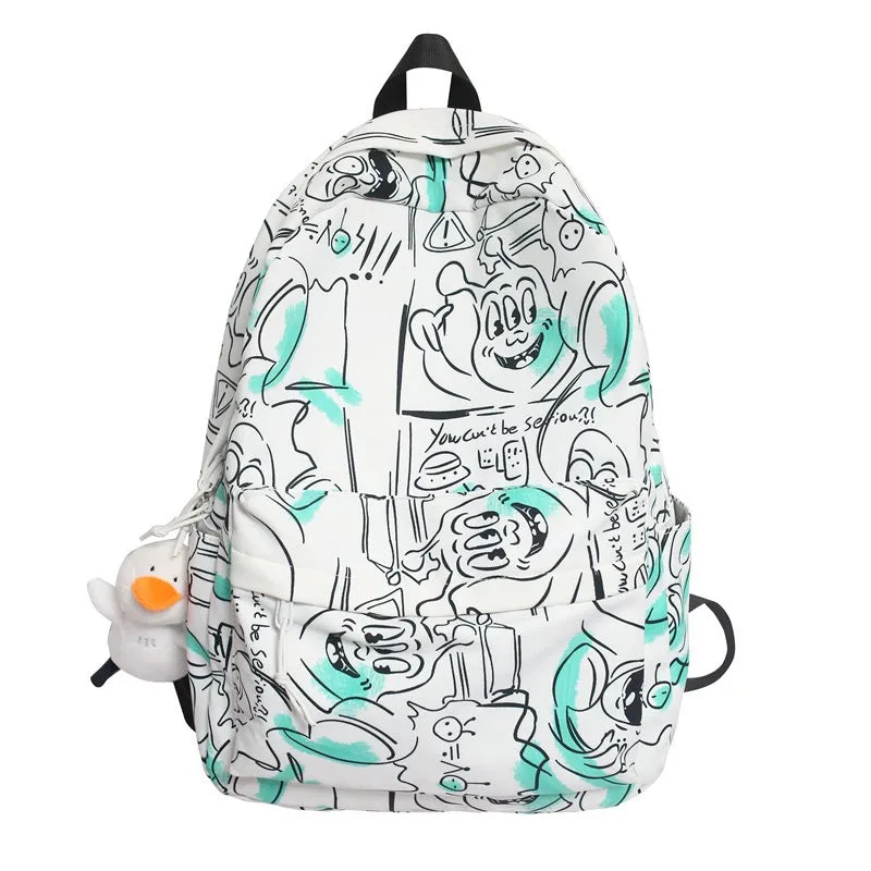 Graffiti Printing Backpack for Women  New Summer Korean Style Trendy Casual Backpack for Men High School and College Student Schoolbag for Women