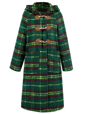 Green 1950s Gingham Plaid Hooded Coat