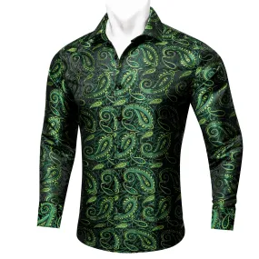 Green Black Paisley Men's Long Sleeve Shirt