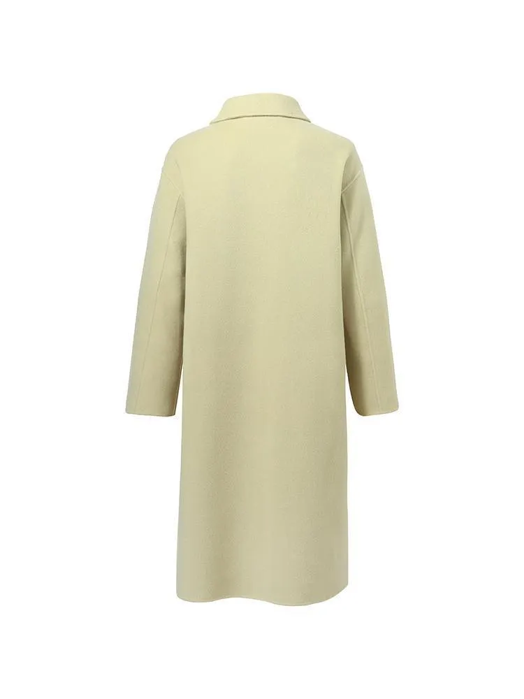 Green Pure Wool Lapel Double-Faced Coat