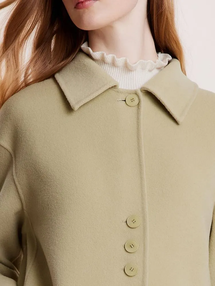 Green Pure Wool Lapel Double-Faced Women Coat