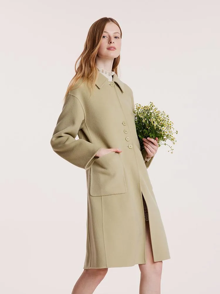 Green Pure Wool Lapel Double-Faced Women Coat