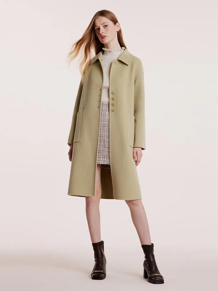 Green Pure Wool Lapel Double-Faced Women Coat