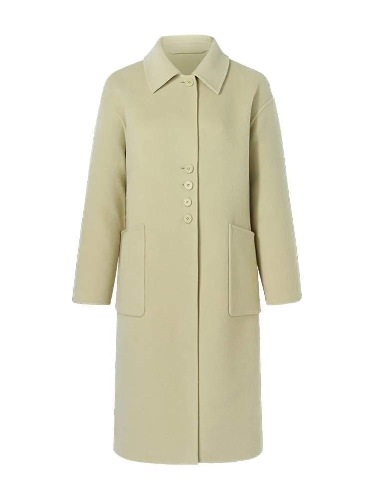 Green Pure Wool Lapel Double-Faced Women Coat