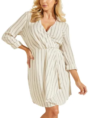 GUESS Women's Ulysse Striped A Line Dress White Size X-Small