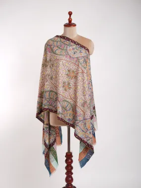 Hand Painted Hand Embroidered Kalamkari Cashmere Wrap