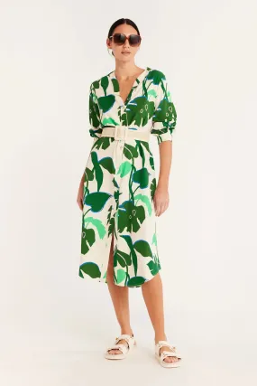 HAYMAN SHIRT DRESS | Green Palm Print