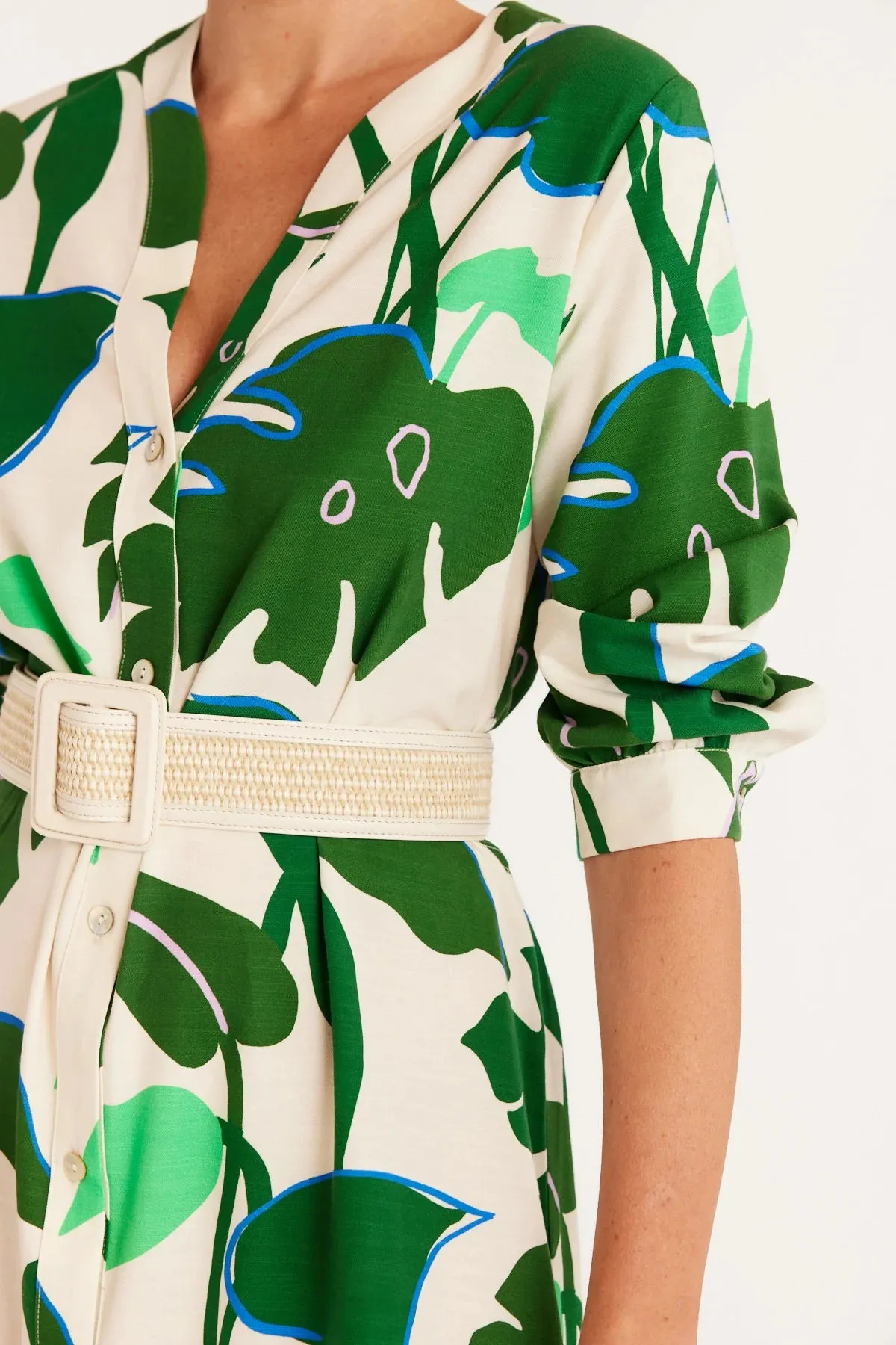 HAYMAN SHIRT DRESS | Green Palm Print