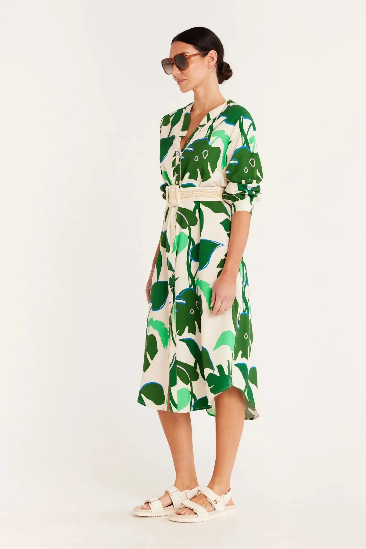 HAYMAN SHIRT DRESS | Green Palm Print