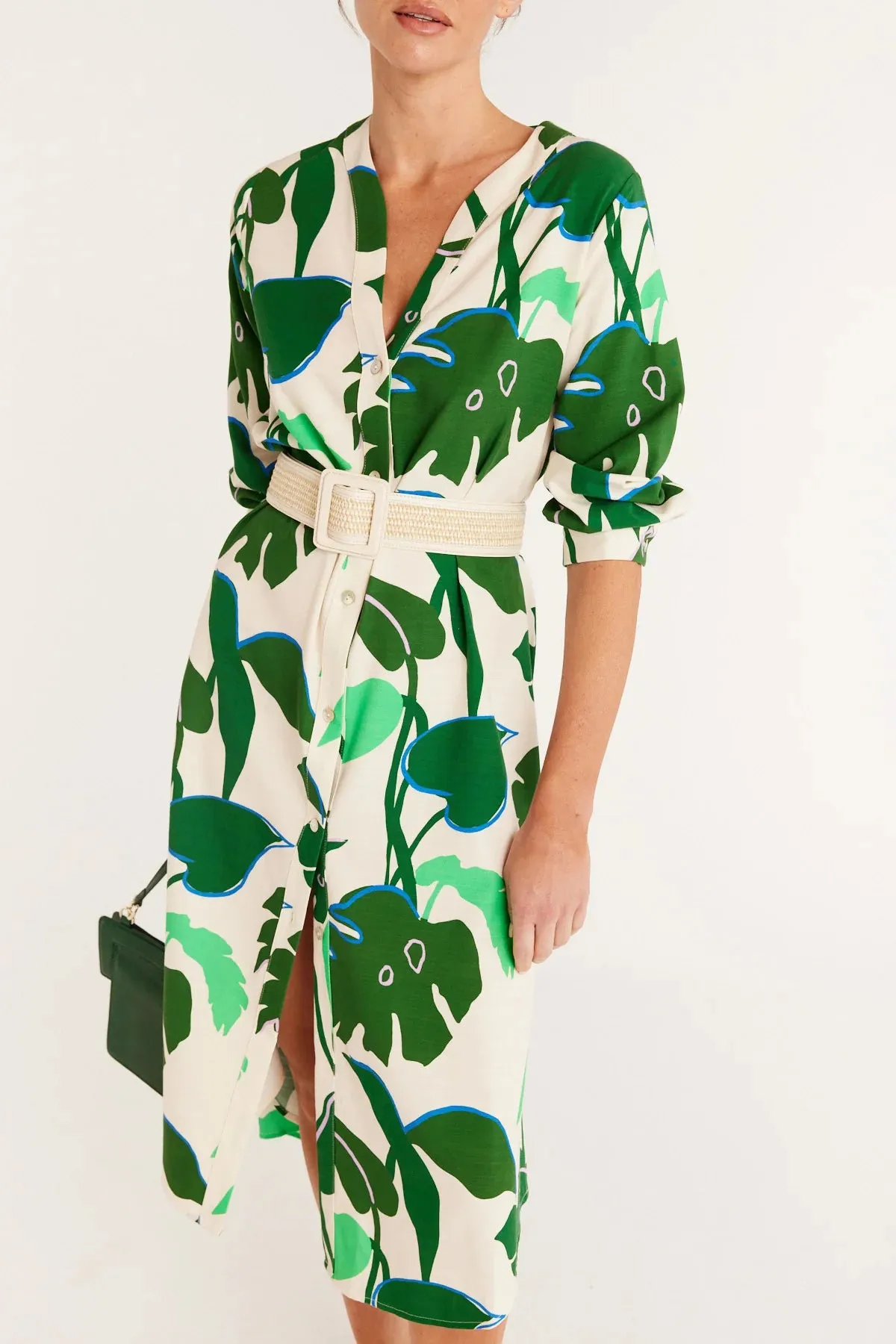 HAYMAN SHIRT DRESS | Green Palm Print