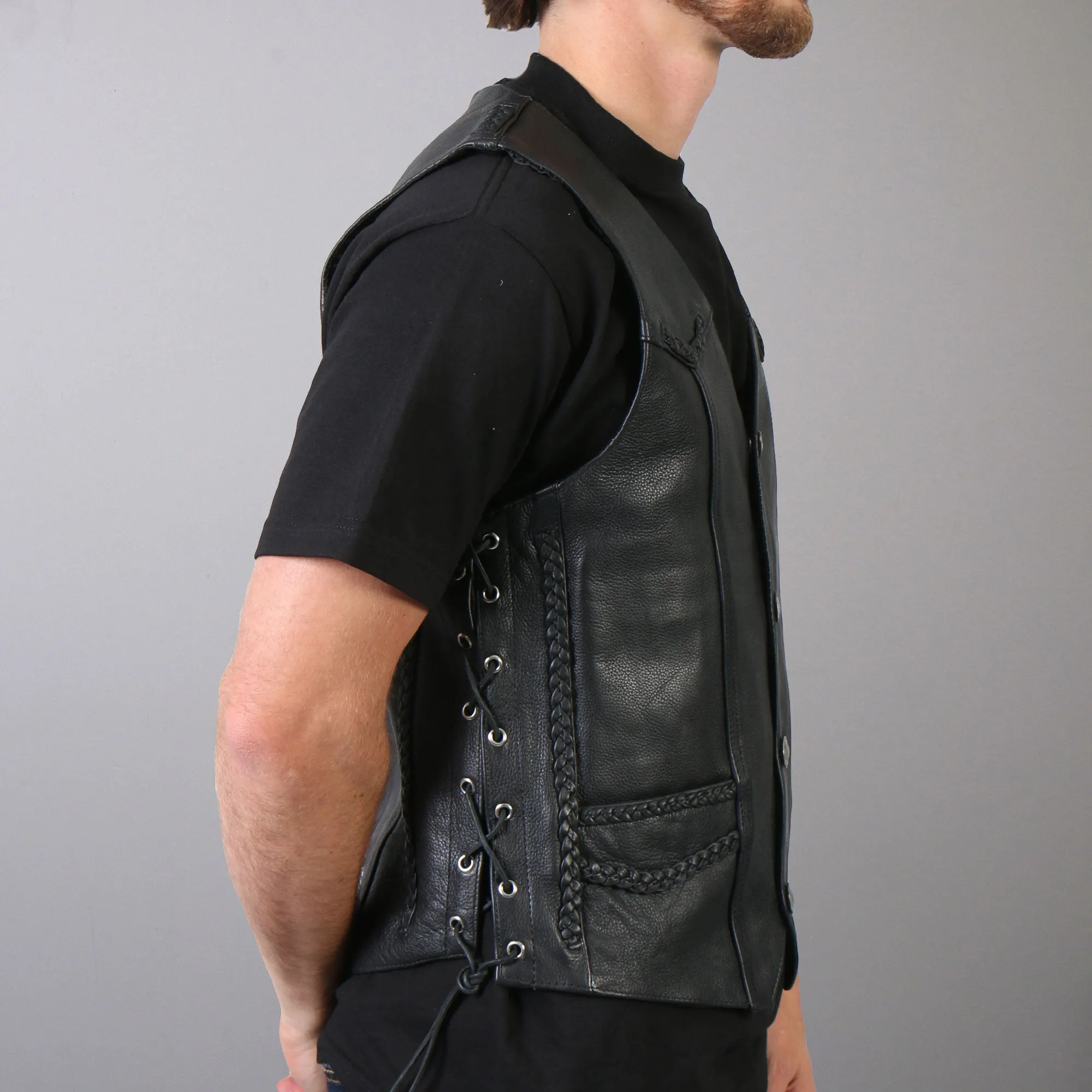 Hot Leathers VSM1008 Men's Motorcycle Black 'Buffalo Nickel Snap' Leather Biker Vest