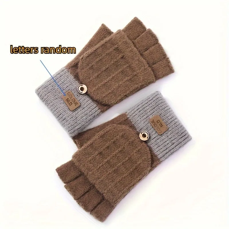 Imitation Cashmere Flip Gloves, Winter Women's Cycling Plus Velvet Warm Coldproof Thickened Knitted Cute Biker Autumn Winter Gloves