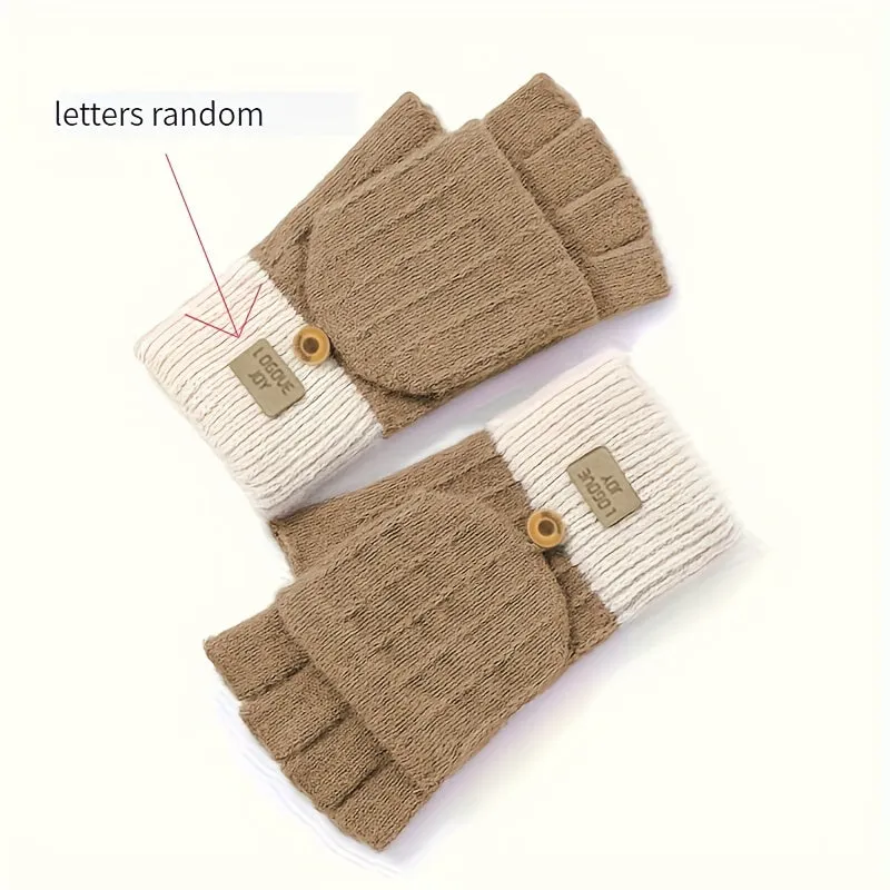 Imitation Cashmere Flip Gloves, Winter Women's Cycling Plus Velvet Warm Coldproof Thickened Knitted Cute Biker Autumn Winter Gloves