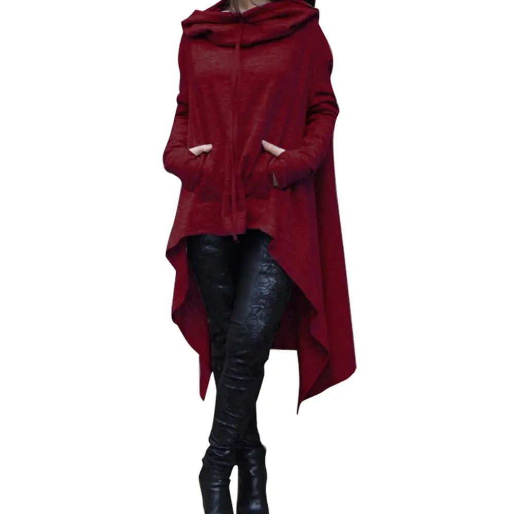 Irregular Draw Cord Coat Loose Long Sleeve