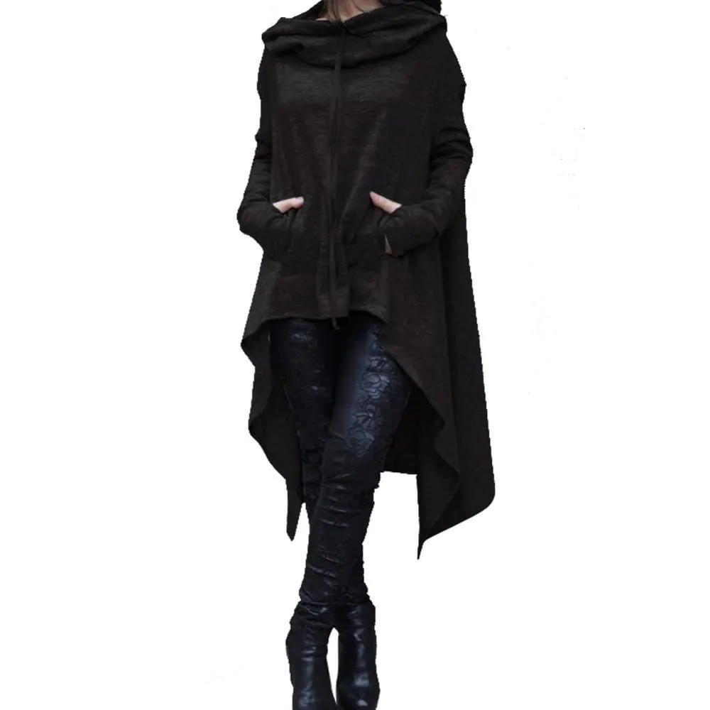 Irregular Draw Cord Coat Loose Long Sleeve