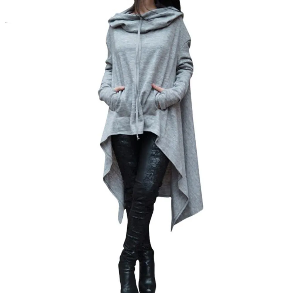 Irregular Draw Cord Coat Loose Long Sleeve