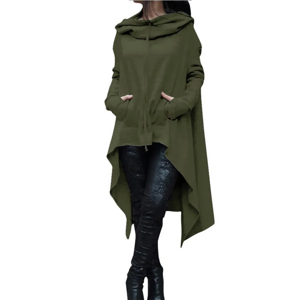 Irregular Draw Cord Coat Loose Long Sleeve