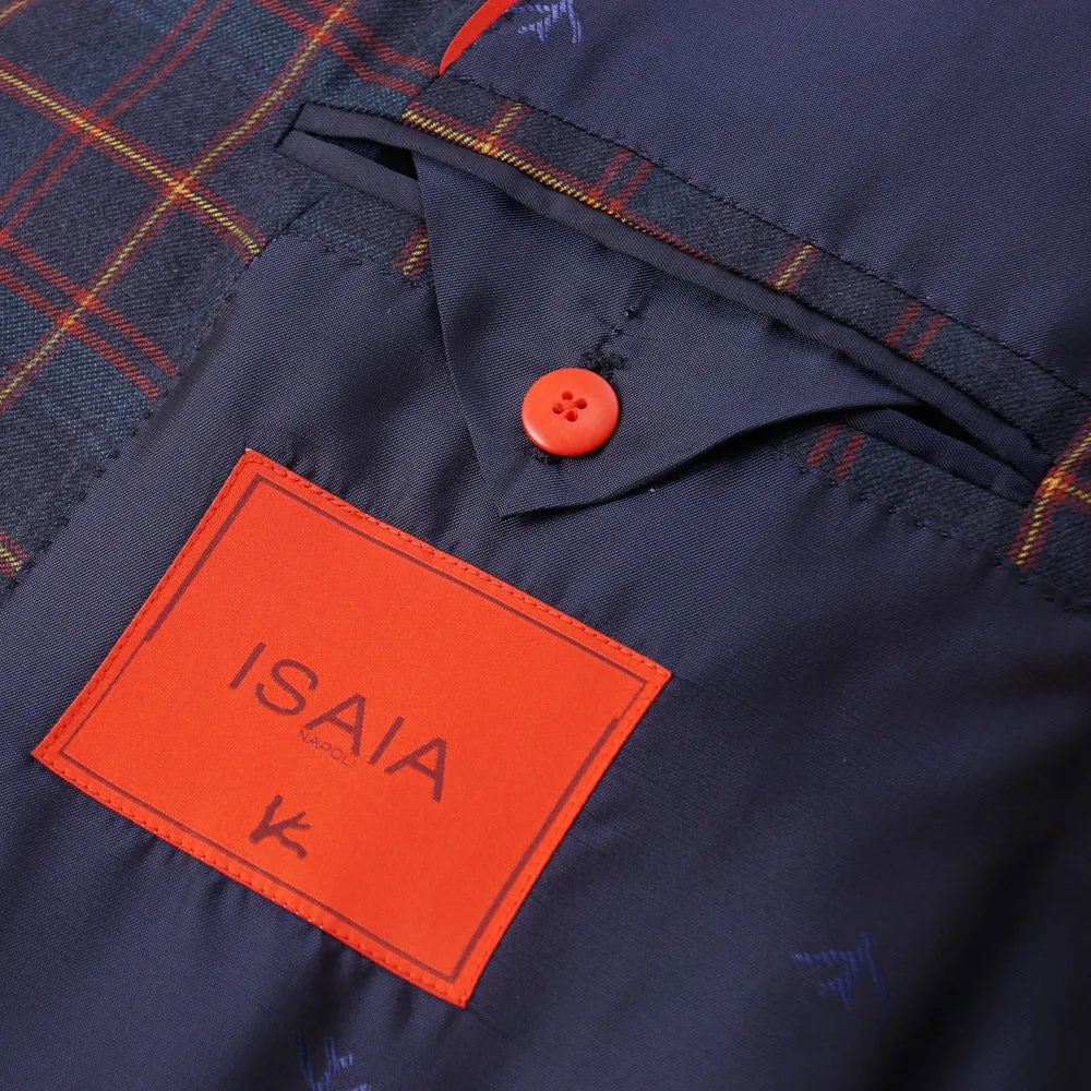 Isaia Indigo Blue Check Cashmere-Silk Sport Coat