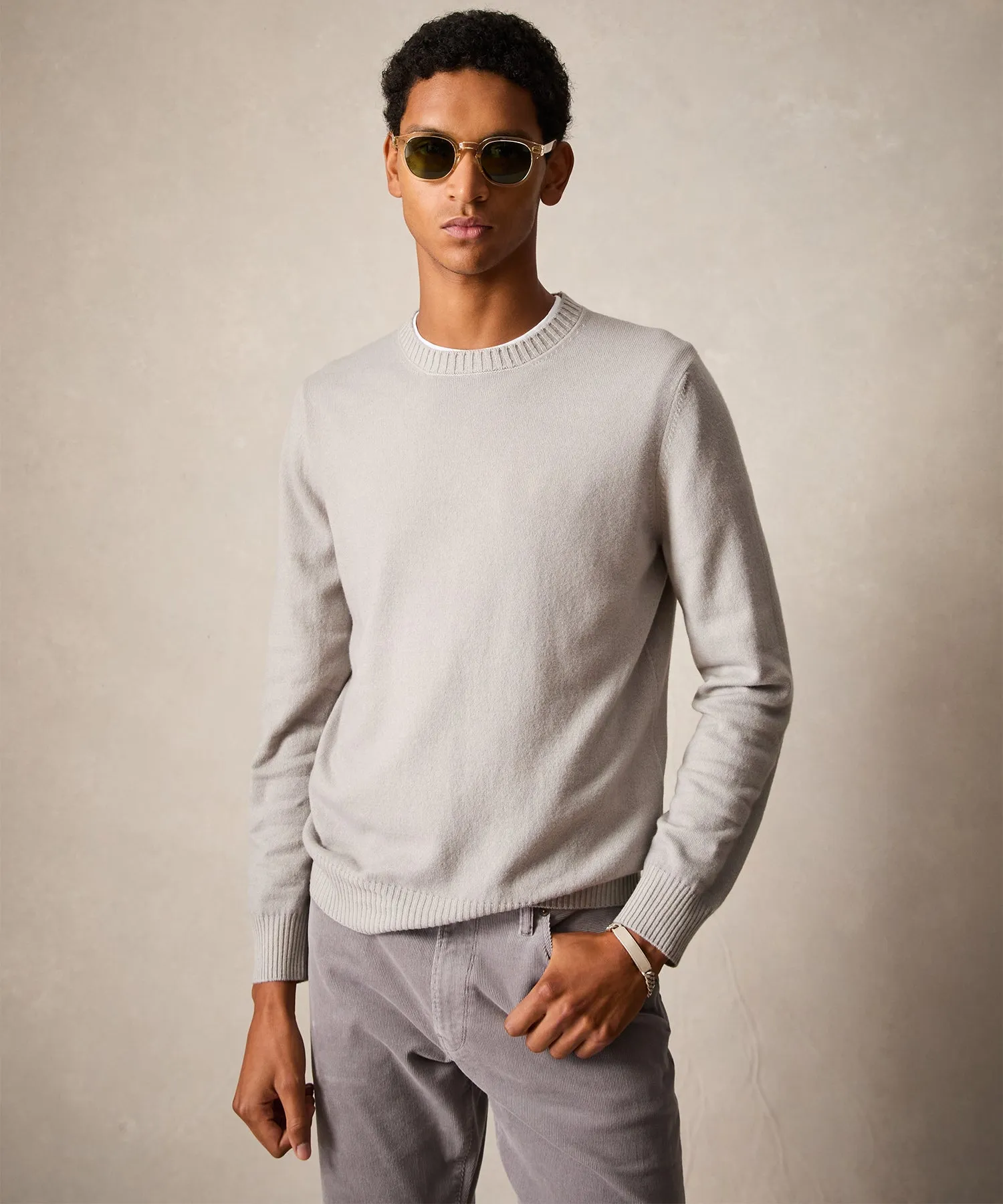 Italian Garment Dyed Cashmere Crewneck Sweater in Beige