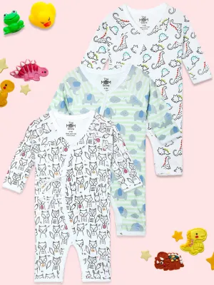 Jabla Infant Romper Combo Of 3: Dinos On The Round- Foxier Than The Fox-Jungle Elephant