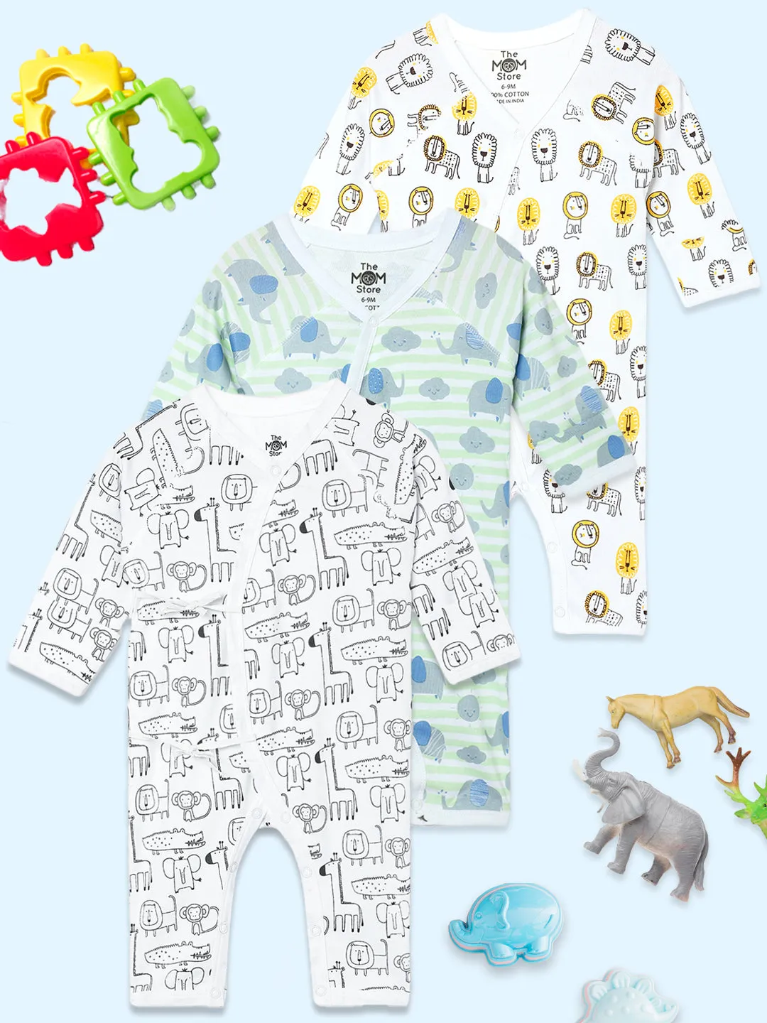 Jabla Style Infant Romper Combo of 3-Lion King-Jungle Elephant-The Jungle Book