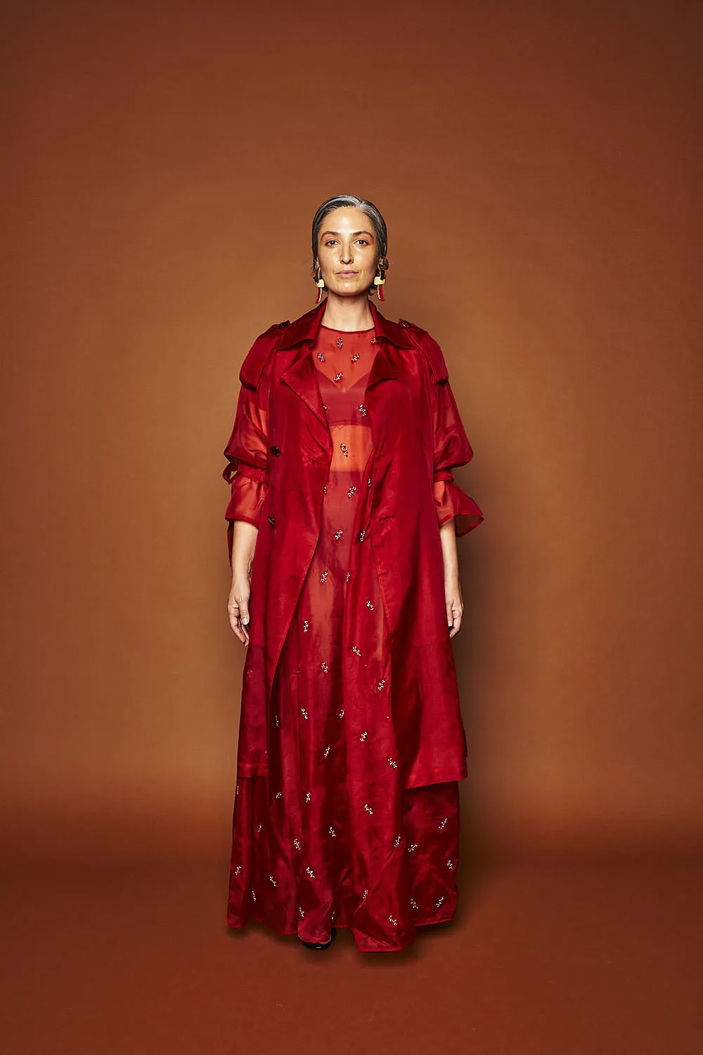 JANNAT ORGANZA COAT - RED CHILLI