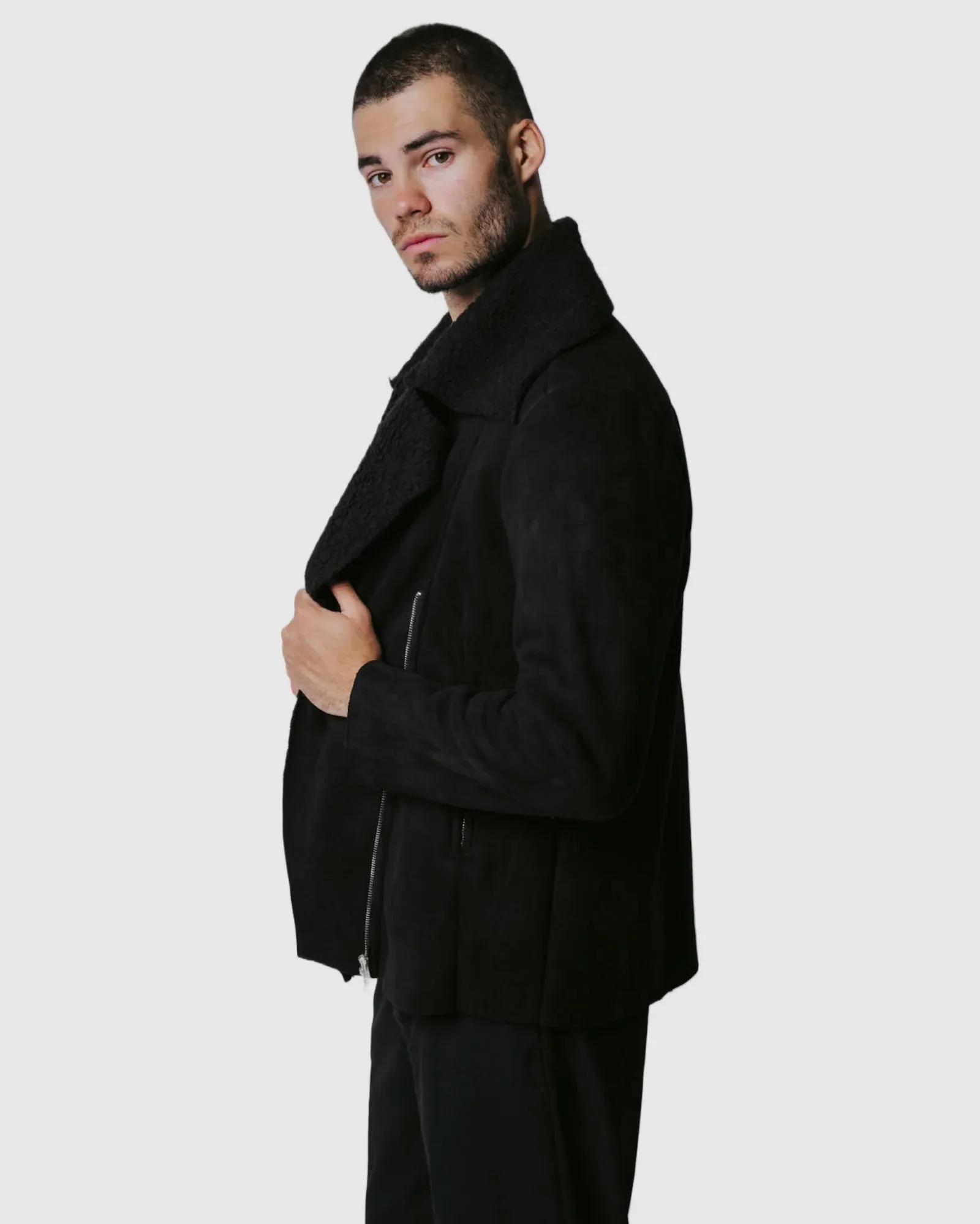 Justin Cassin Hawkins Sherpa Jacket in Black Color