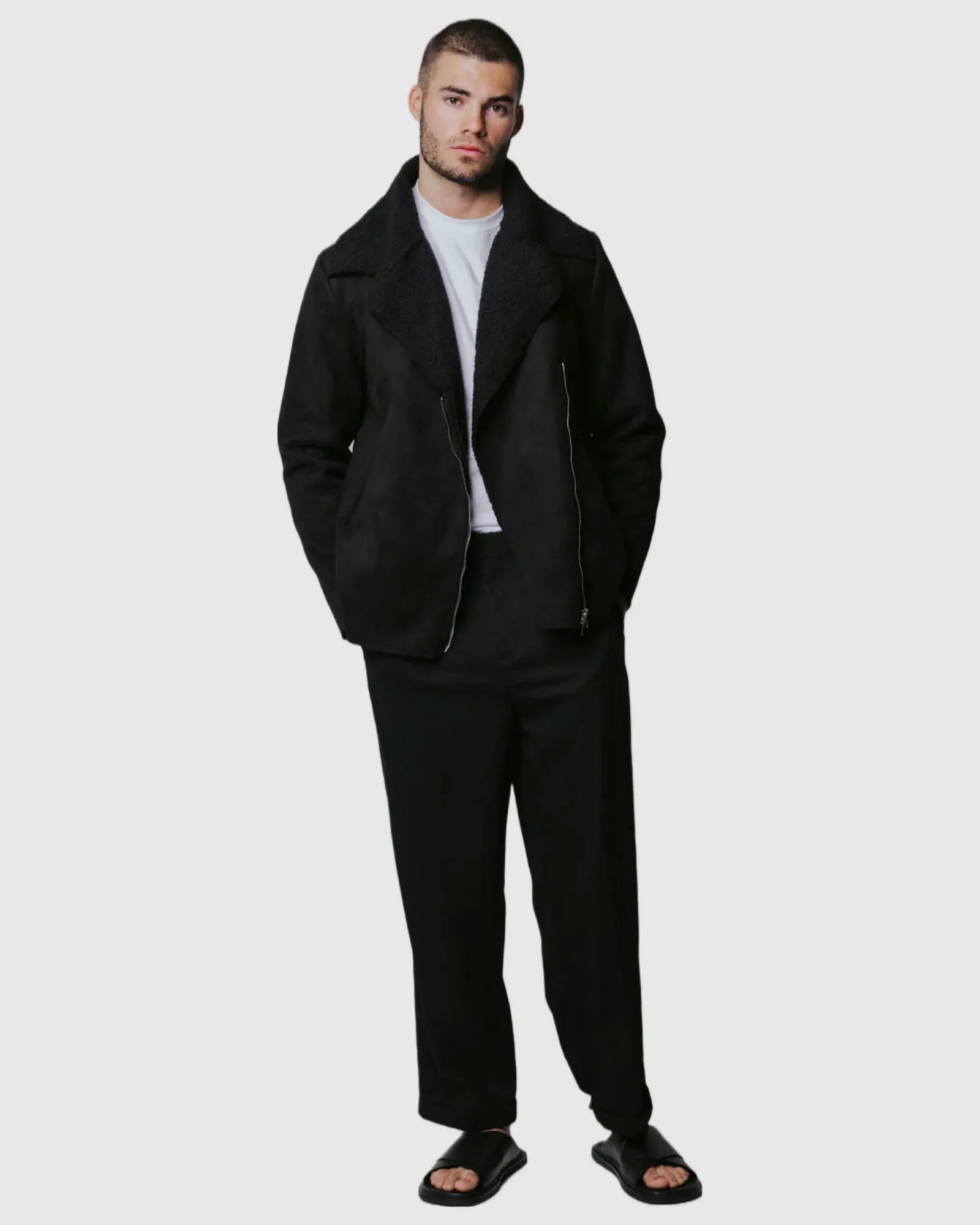 Justin Cassin Hawkins Sherpa Jacket in Black Color