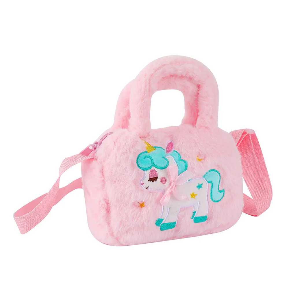 Kawaii Unicorn Pattern Plush Bag, All-Match Satchel Bag, Trendy Shoulder Bag For Shopping