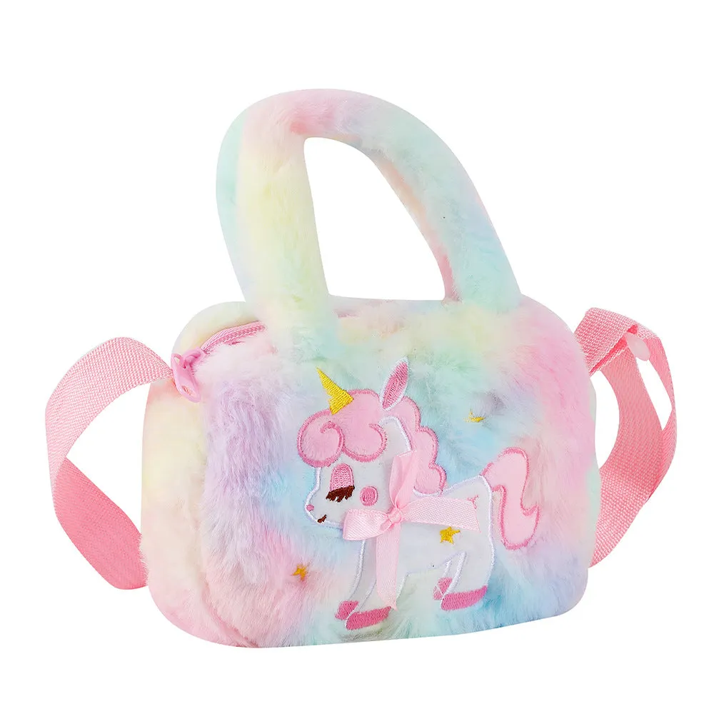 Kawaii Unicorn Pattern Plush Bag, All-Match Satchel Bag, Trendy Shoulder Bag For Shopping