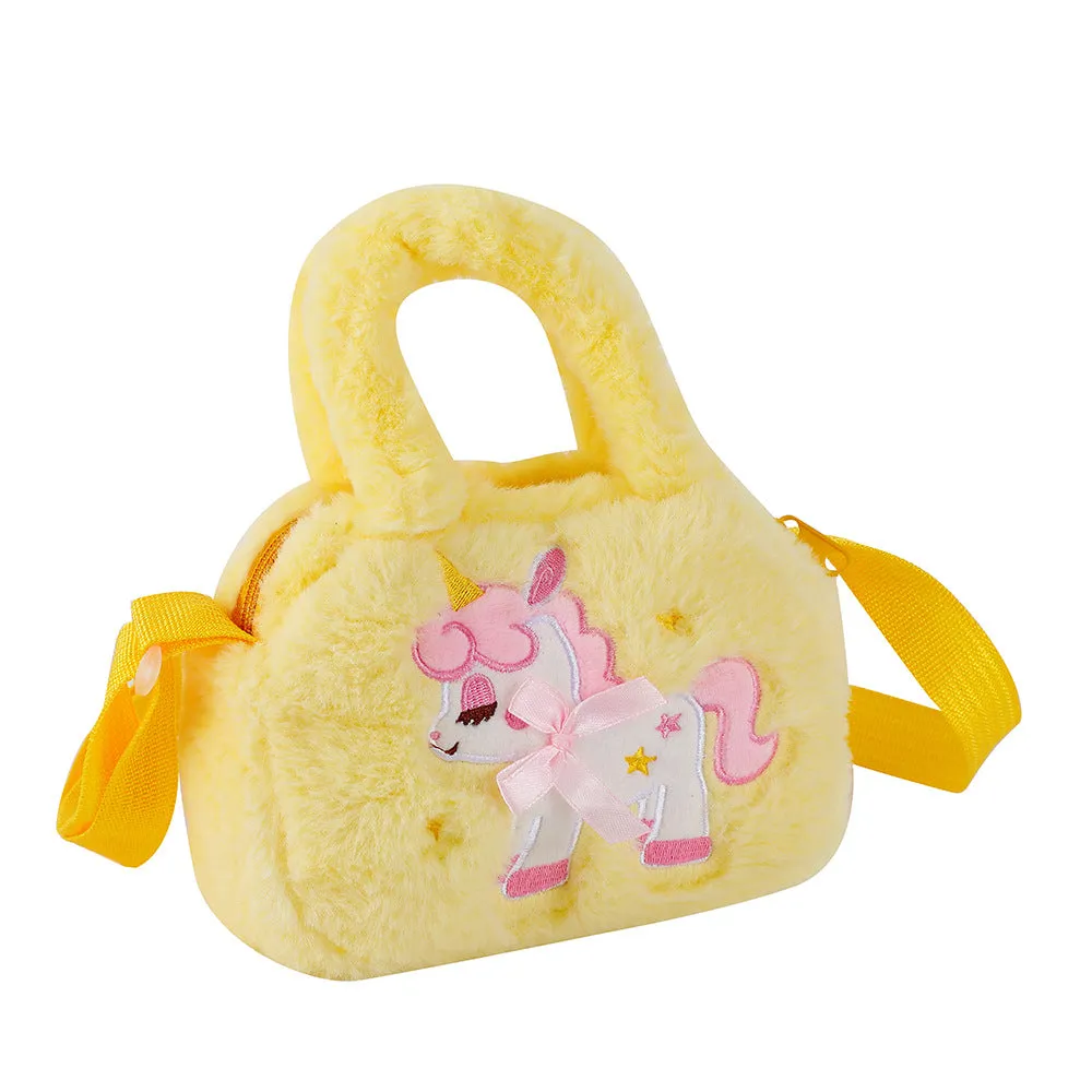 Kawaii Unicorn Pattern Plush Bag, All-Match Satchel Bag, Trendy Shoulder Bag For Shopping