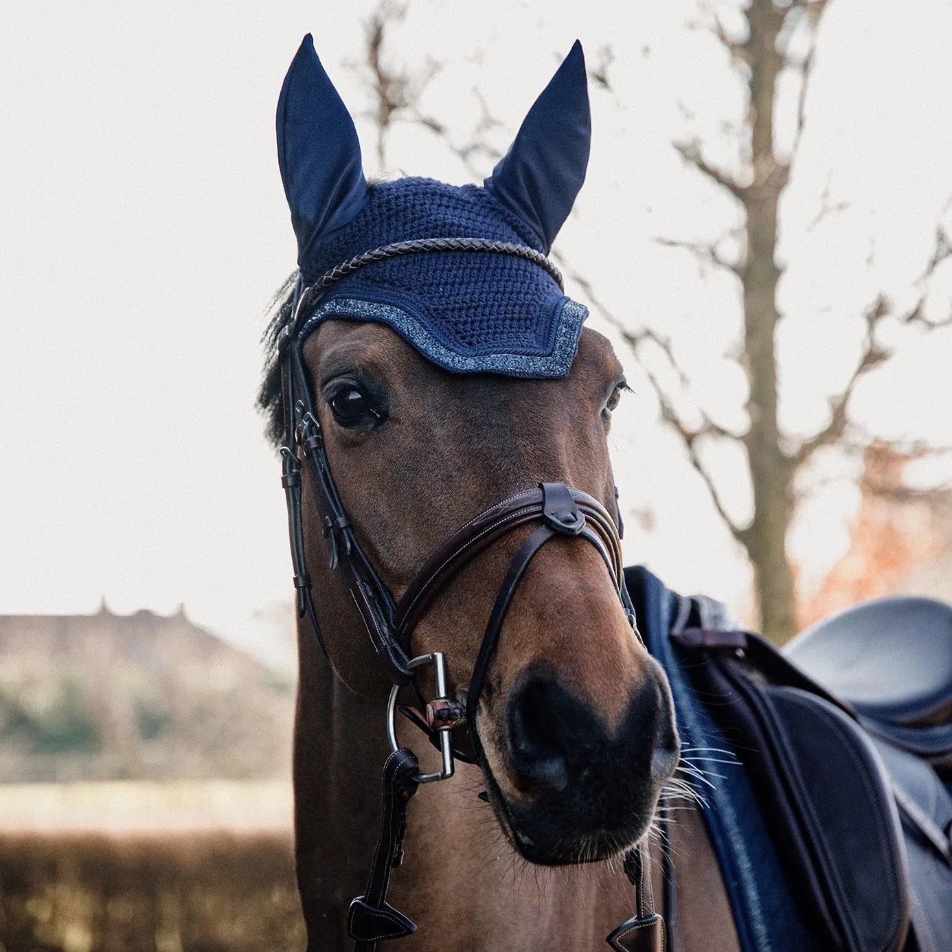 Kentucky Horsewear Glitter and Stone Wellington Fly Veil - Dark Navy