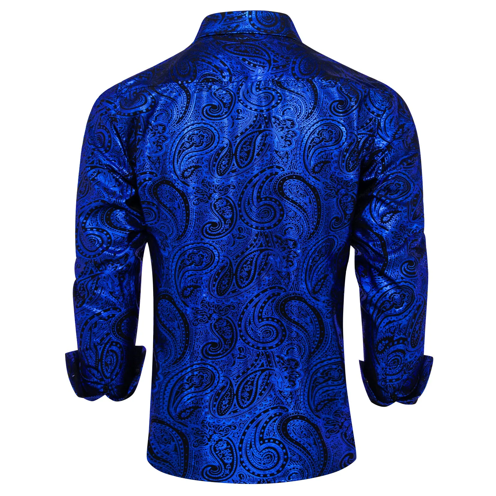 Klein Blue Black Paisley Hot Stamping Men's Long Sleeve Shirt