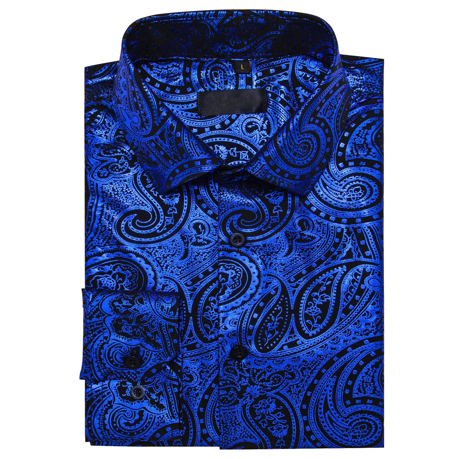 Klein Blue Black Paisley Hot Stamping Men's Long Sleeve Shirt